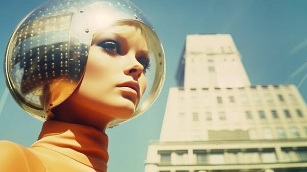 Photo a woman wearing a helmet with a star on it