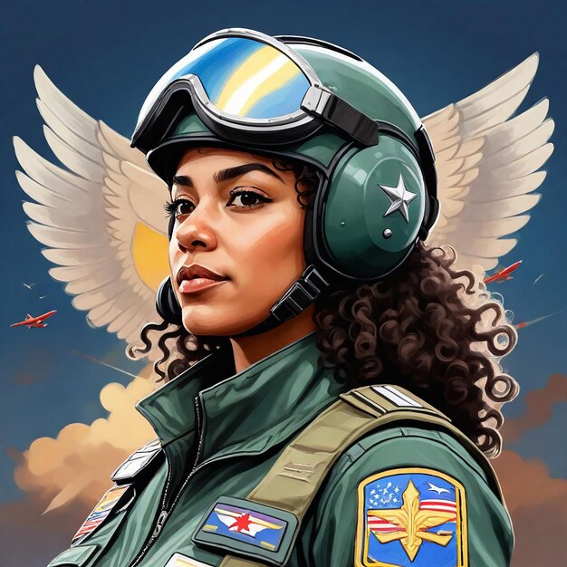 a woman wearing a helmet with wings that says quot angel quot on it