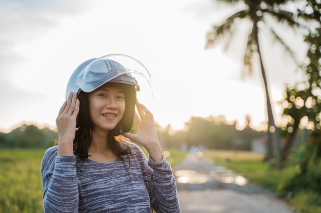 Woman wearing helmet