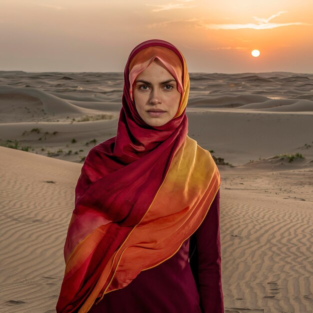 Woman wearing hijab in the desert