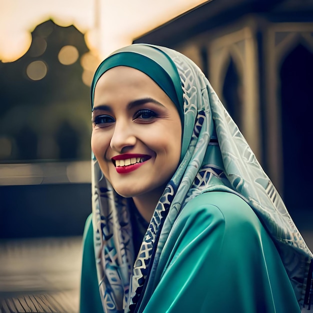 A woman wearing a hijab and a hijab is smiling.