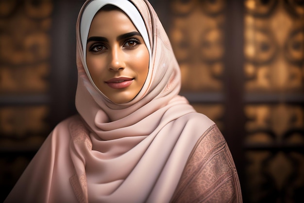 A woman wearing a hijab and a pink scarf