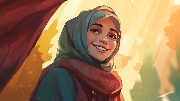 Photo a woman wearing a hijab and a scarf smiles