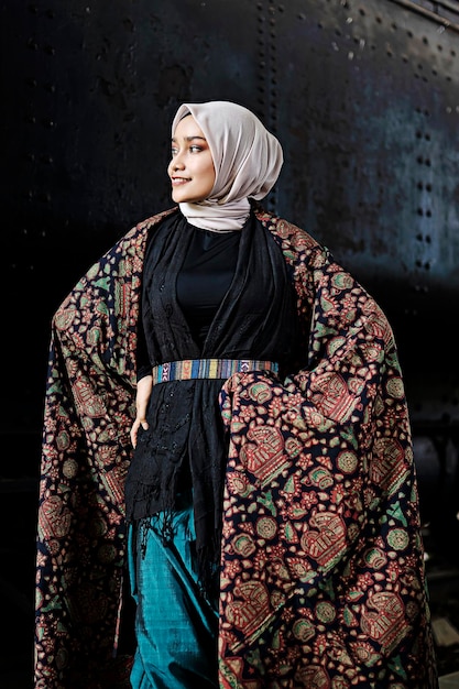 Woman wearing hijab with batik