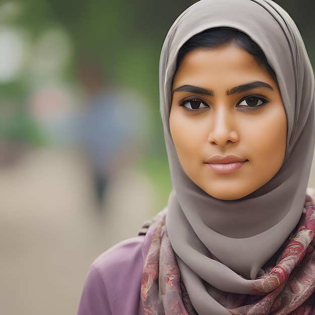 Photo a woman wearing a hijab with a purple shirt on