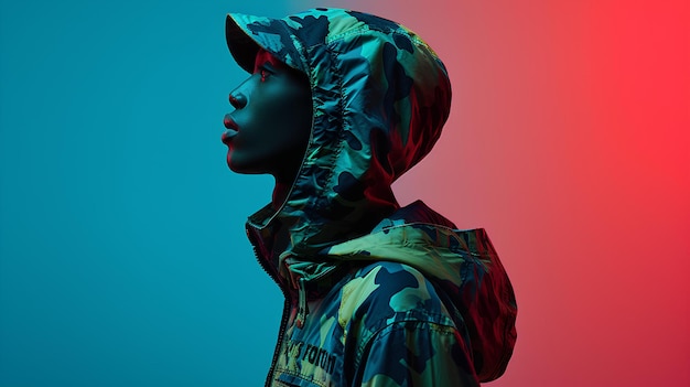 A woman wearing a hoodie and a jacket with a hood on