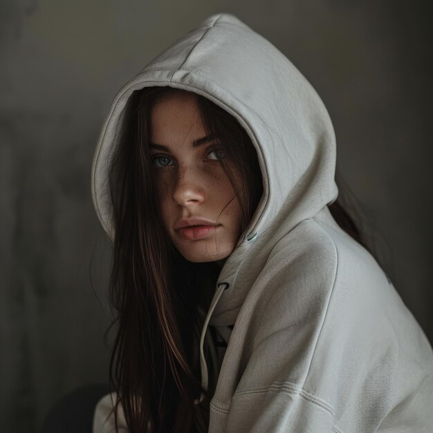 a woman wearing a hoodie