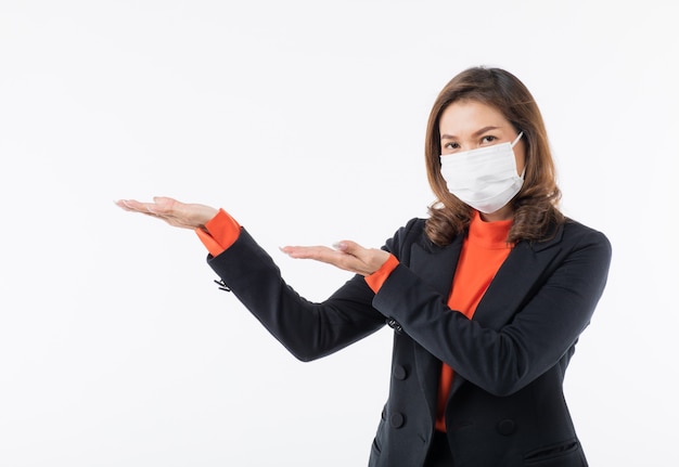 Woman wearing mask bear hand palm