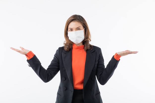 Woman wearing mask bear hand palm