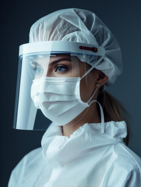 Photo a woman wearing a mask that says  test  on it