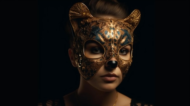 A woman wearing a mask with the word cat on itgenerative ai