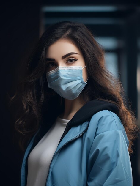 a woman wearing a medical mask