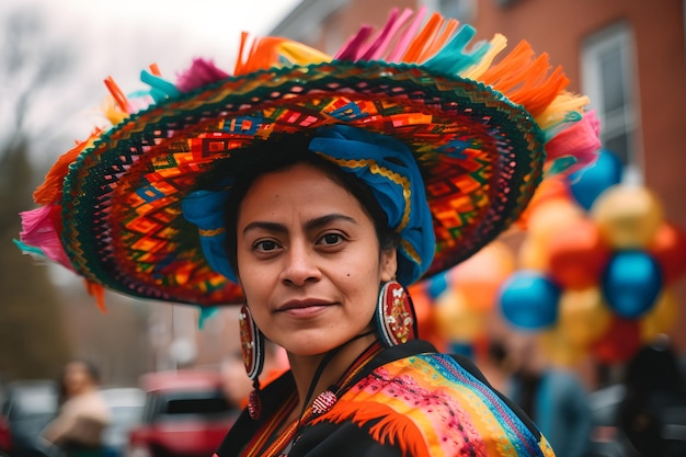 A woman wearing mexican sombrero hat Generative AI