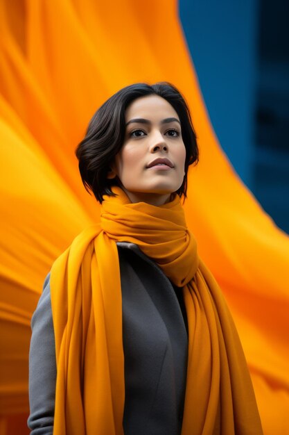 Photo a woman wearing an orange scarf