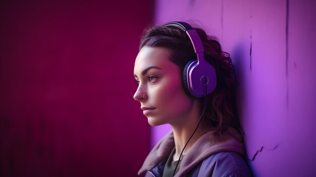 A woman wearing a pair of bluetooth headphones