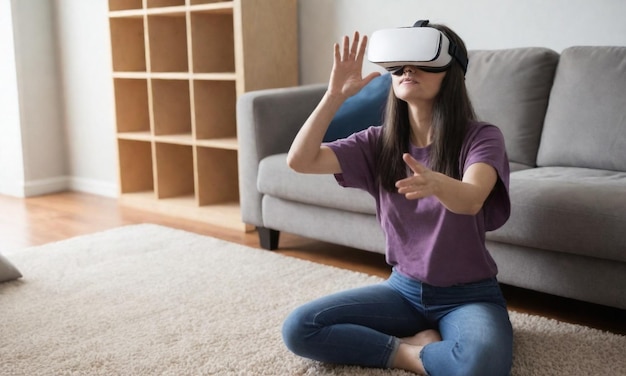 a woman wearing a pair of glasses is sitting on the floor and is wearing a pair of glasses