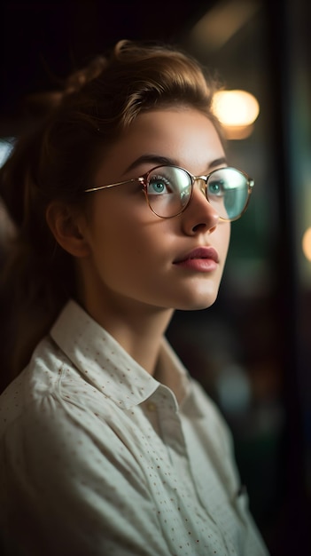 A woman wearing a pair of glasses