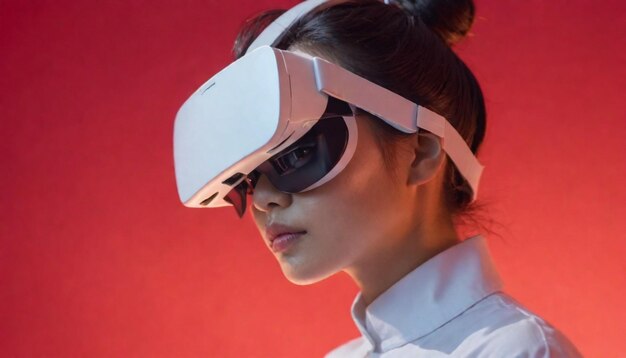 a woman wearing a pair of virtual reality glasses