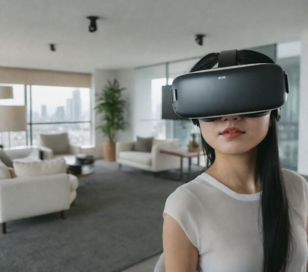 a woman wearing a pair of virtual reality glasses