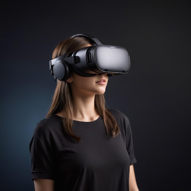 Foto una donna che indossa un paio di cuffie di realtà virtuale
