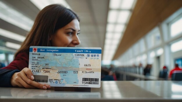 Photo a woman wearing a passport with the label on it that says quot euro quot