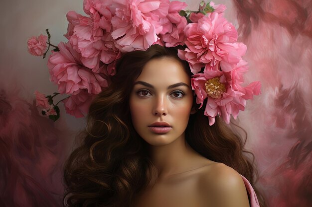 A woman wearing a pink floral crown Pink Life