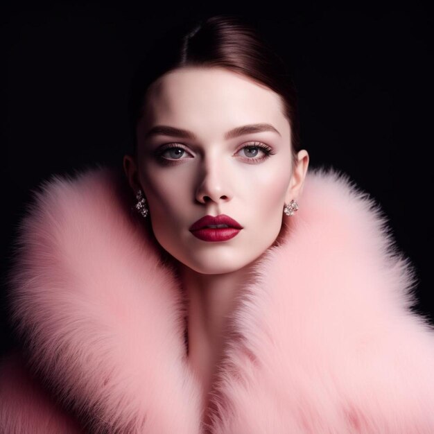 a woman wearing a pink fur coat with a pink fur coat