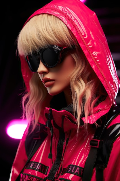 женщина в розовой куртке и солнечных очках