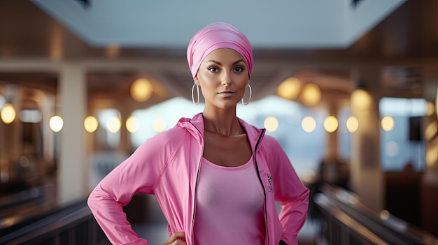 Woman Wearing Pink Scarf Around Head Breast Cancer Day