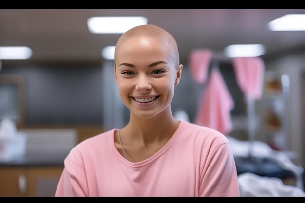 Женщина в розовой футболке Месяц осведомленности о раке молочной железы Генеративный ИИ