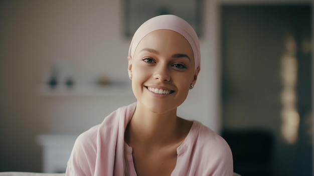 Foto donna che indossa turbante rosa ritratto di headshot bellezza indiana accessorio di moda giornata mondiale del cancro