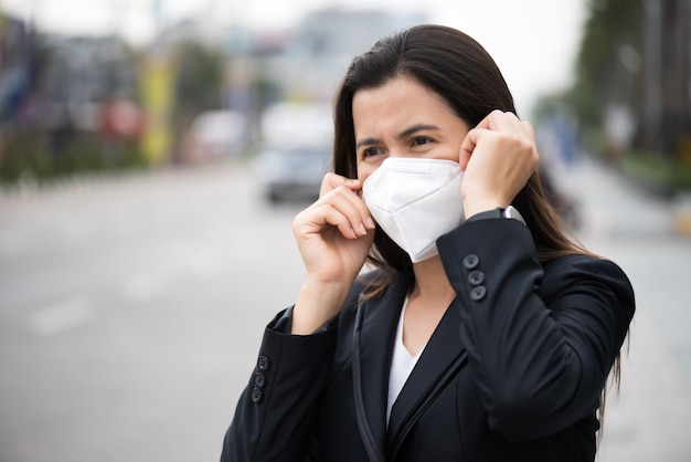 Woman wearing Protective face mask and cough, Coronavirus and pm 2.5 fighting