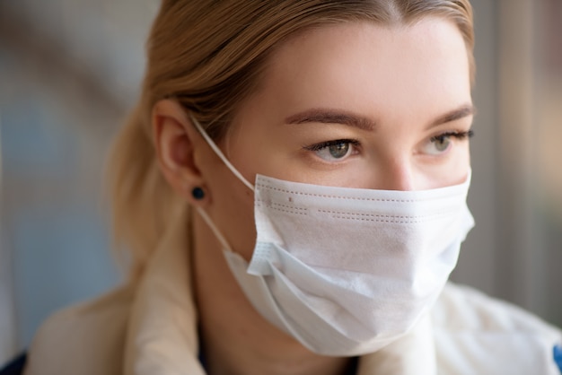 Woman wearing protective mask