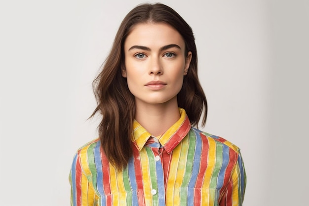 woman wearing the rainbow shirt