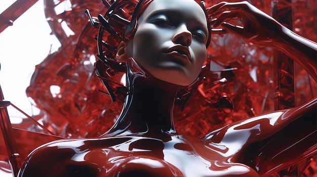 A woman wearing a red and black garment Generative AI Art