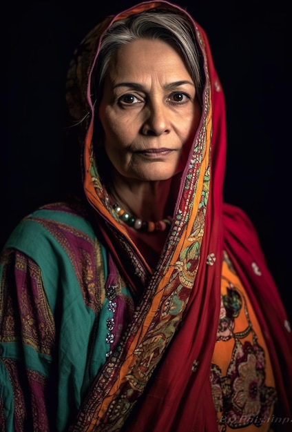 A woman wearing a red and green scarf generative ai image