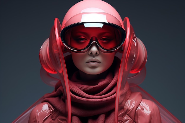 A woman wearing a red helmet and goggles with a red helmet on it