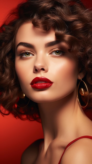 Woman Wearing Red Lipstick and Large Hoop Earrings