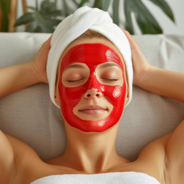 Photo woman wearing red mask