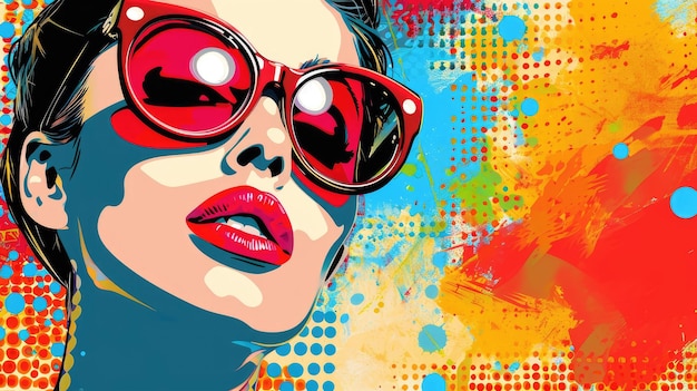 Photo woman wearing red sunglasses painting