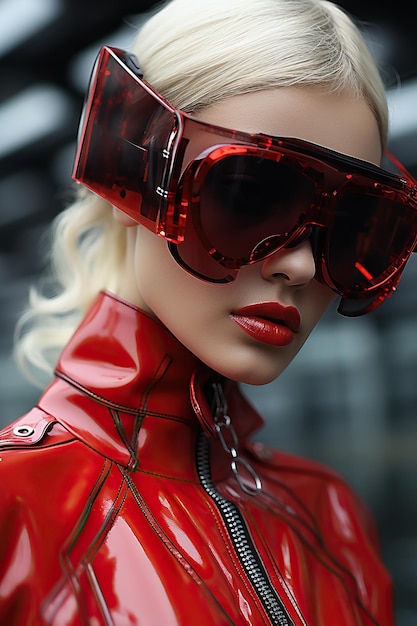 Photo a woman wearing red sunglasses