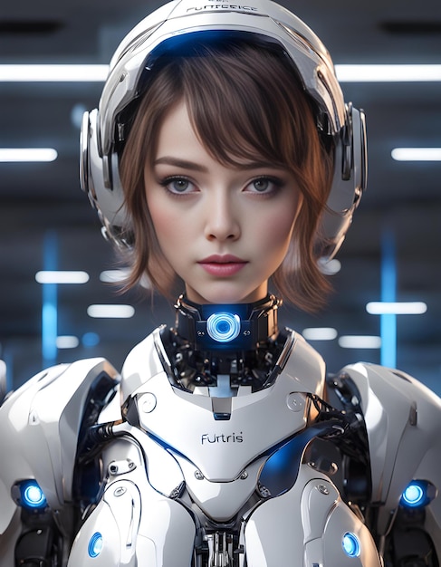 a woman wearing a robot headphones with the word honda on it