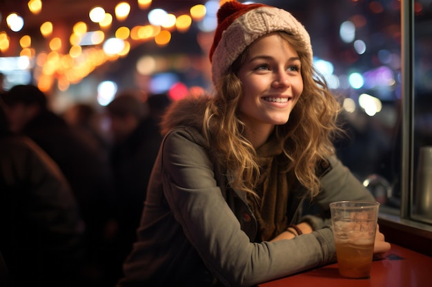 a woman wearing a santa hat