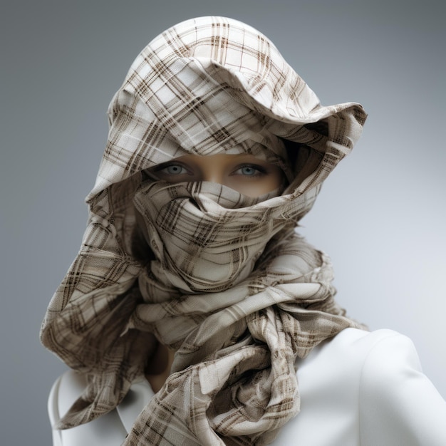 Photo a woman wearing a scarf over her face