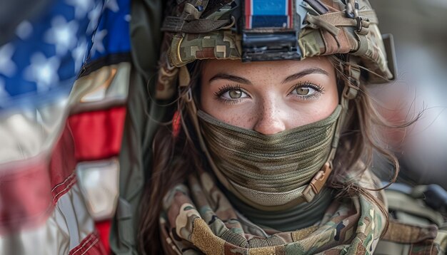 Foto una donna che indossa una sciarpa con la parola usa su di essa