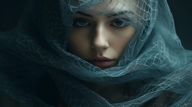 woman wearing scraf cloth with a sharp gaze fineart photography
