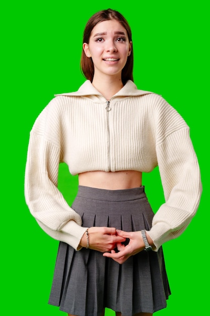 Woman wearing skirt and sweater