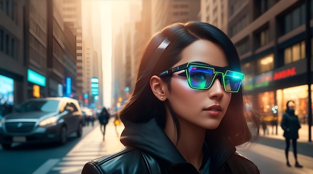 Woman wearing sleek AR glasses