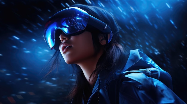 Woman wearing smart glasses futuristic technology Metaverse concept