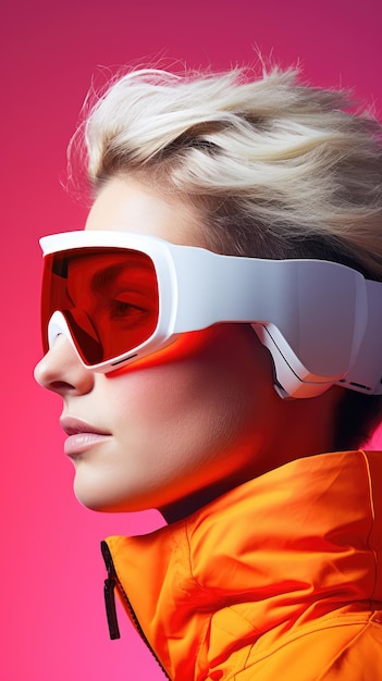 Woman wearing snow goggles glasses